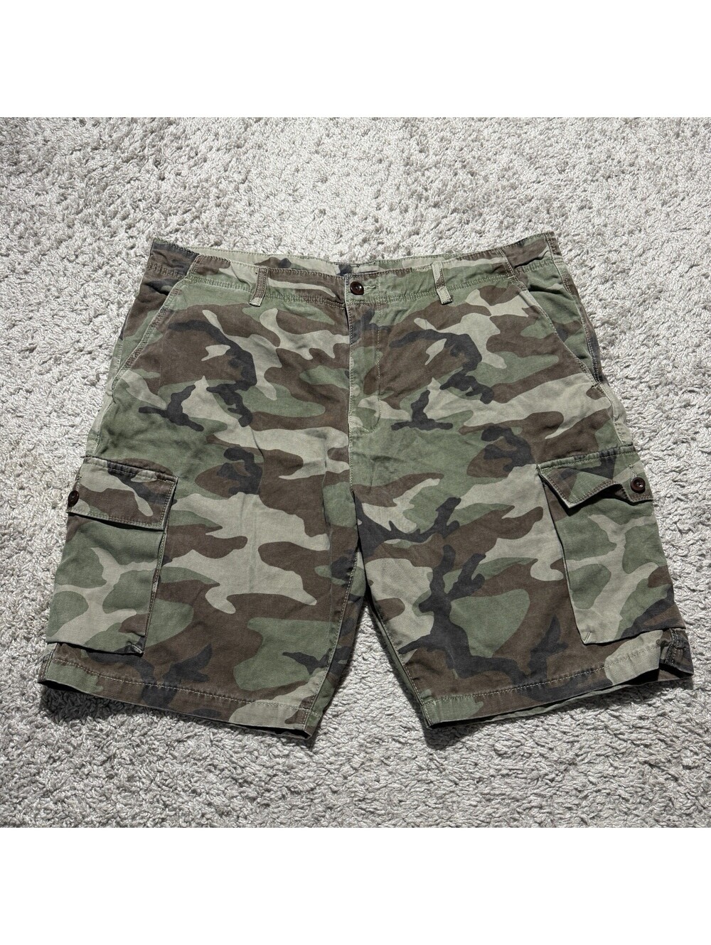 Lucky Brand Cargo Shorts Mens 38 Green Camo Woodland Military Multi Pocket
